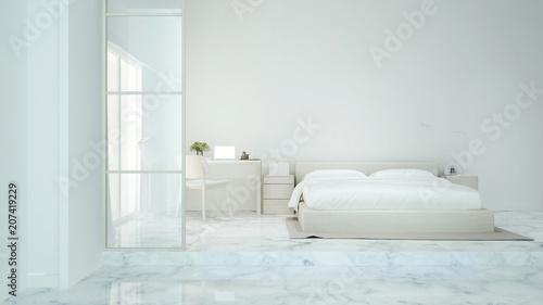 White Bedroom And Study Room In Home Or Condominium