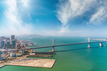 Wall Mural - Aerial view of San Francisco Bay Bridge from helicopter