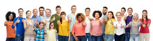 People, Diversity And International Concept - Group Of Men, Women And Kid Showing Thumbs Up Over White Background