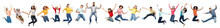 Happiness, Freedom, Motion And Diversity Concept - Happy People Jumping In Air Over White Background