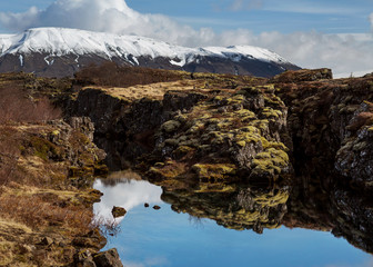 fracture of two tectonic plates, view of the lake and mountains