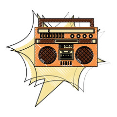 Wall Mural - boombox radio stereo cassette music retro vector illustration drawing