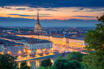 Wall Mural - Turin. Aerial cityscape image of Turin, Italy during sunset.