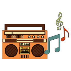 Wall Mural - radio with notes de music retro style vector illustration design