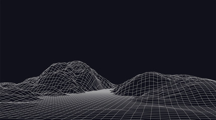Poster - Abstract vector wireframe landscape. Abstract mesh landscapes. Polygonal mountains. Vector illustration.