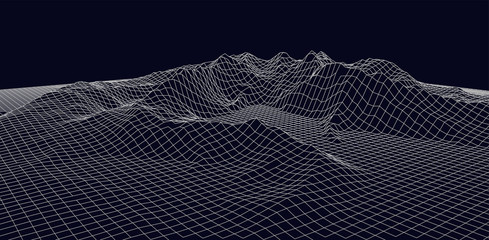 Poster - Abstract vector wireframe landscape. Abstract mesh landscapes. Polygonal mountains. Vector illustration.