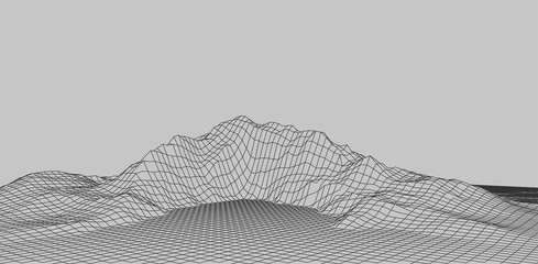 Poster - Abstract vector wireframe landscape. Abstract mesh landscapes. Polygonal mountains. Vector illustration.