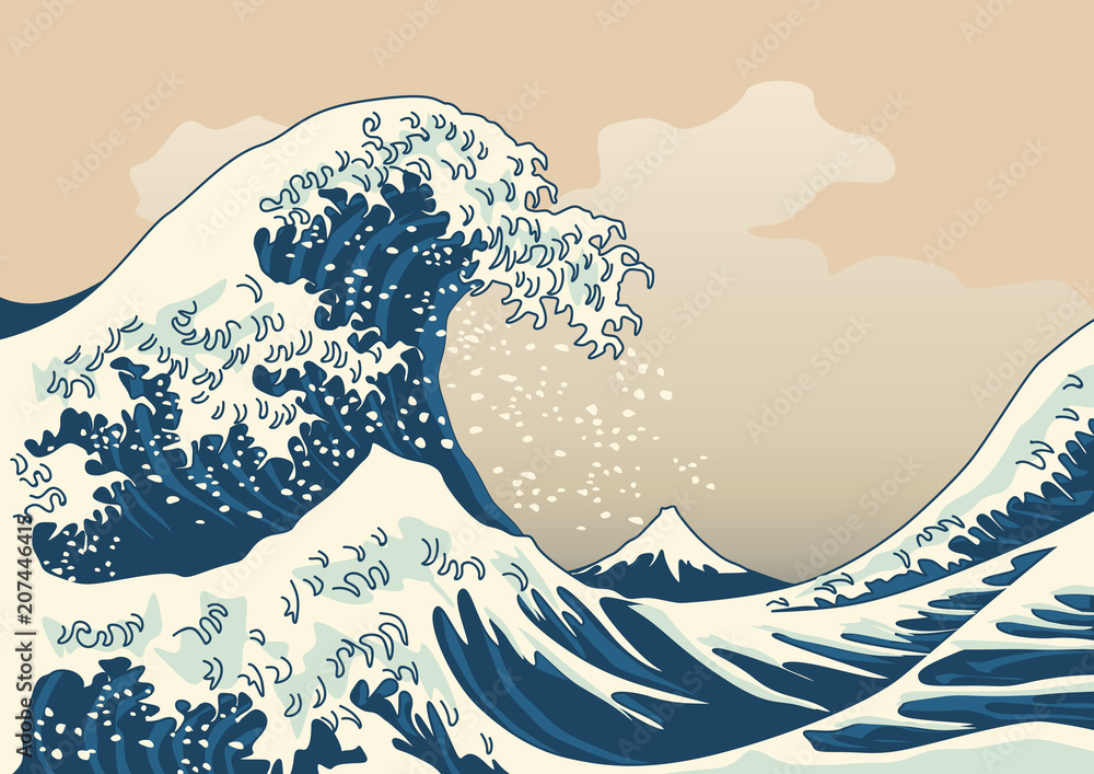 vague - mer - japon - Fujiyama - mont Fuji - Hokusai - symbole - tempête - concept - montagne -  - obrazy, fototapety, plakaty 