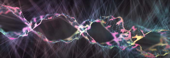 Poster - Abstract conceptual molecule of colored DNA. Concept image of a genetic code structure. Useful as background science theme.