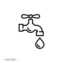 Water Tap Dripping With Water Drop Icon Vector