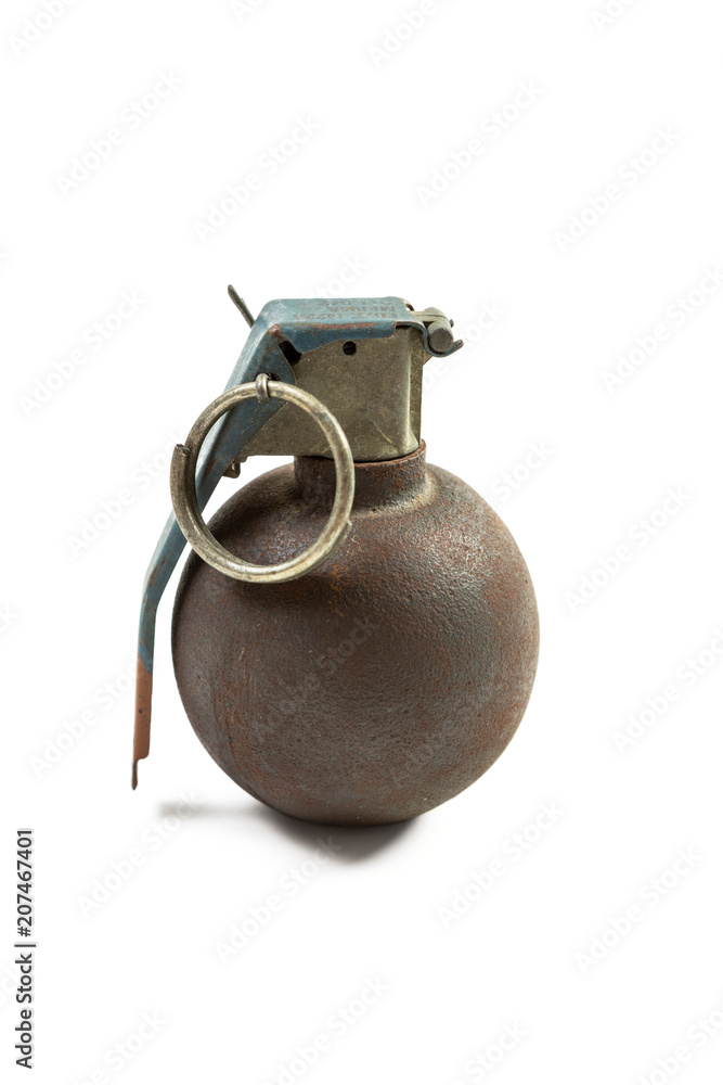 Fuze M228 hand grenade used for military training isolated on a