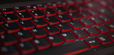 Fototapeta  - keyboard texture pattern macro. Closeup of laptop keyboard illumination, backlit keyboard