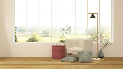 Wall Mural - The interior minimal japanese hotel relax space 3d rendering and nature view background	