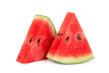 Two Sliced Fresh Watermelon Isolated On White Background