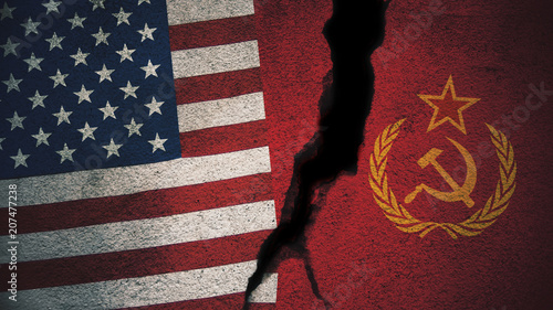 United States vs Soviet Union Flags on Cracked Wall - Buy this stock ...