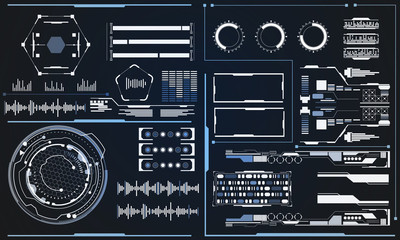 Fototapete - HUD Abstract Futuristic Elements User Interface Control Panel Vector Background