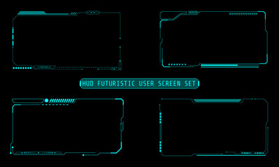 HUD Futuristic Technology Interface Elements Panel Set Vector. Abstract Virtual Cyber Object Pack For Game App UI Illustration.