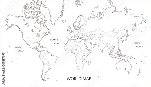 世界地図 メルカトル図法の白地図 Vettoriale Stock Adobe Stock