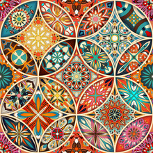 Seamless Pattern With Decorative Mandalas. Vintage Mandala Elements.