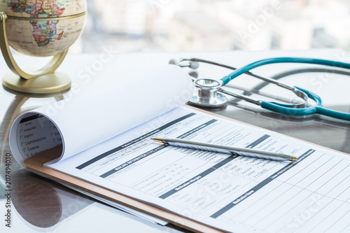 Fotografie, Obraz Medical health care record, patients discharge, or prescription form paperwork i