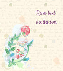 Wall Mural - Retro background with rose and handwriting paper texture for the invitation. Vector graphic illustration