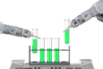 Wall Mural - robotic hands working on test tubes .