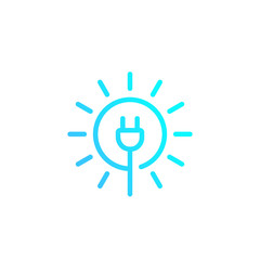 Poster - Solar energy, sun and electric plug, vector linear logo