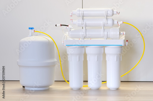 Fotografia, Obraz Water purification system. Domestic reverse osmosis filter