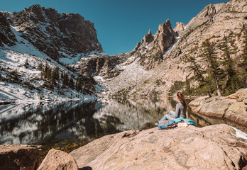 Wall Mural - Tourist near Emerald Lake in Colorado