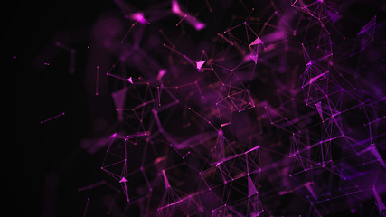 Abstract purple background with connecting dots and lines. Structure and communication. Plexus effect. Abstract science geometrical network background.