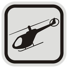 Helicopter At Gray And Black Frame, Button, Vector Icon