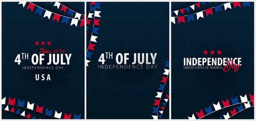 Set Posters of Fourth of July. 4th of July. Independence Day of the USA. Vector illustration