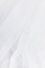  Macro closeup of tulle wedding dress veil material, white garment textile with shiny rhinestones design