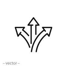 Three Arrow, Way Sign, Road Direction Icon Vector