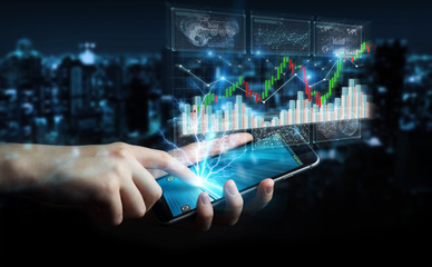 Aufkleber - Businessman using 3D rendering stock exchange datas and charts