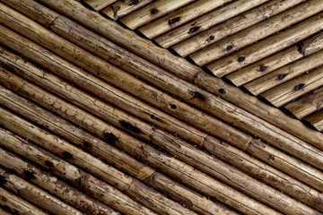 Wall Mural - Bamboo table top view. Natural wooden texture. Beige dry bamboo plank board flat lay.