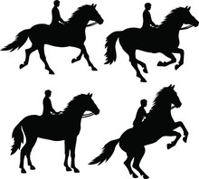 Set Of Isolated Silhouettes Of Horsemen