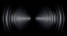 Sound Waves Oscillating Dark Blue Light, Abstract Technology Background. Vector. Loudspeaker