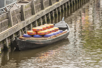 close-up of boat with cheeses in alkmaar. netherlands holland