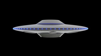 Wall Mural - ufo - flying saucer with blue lights rotating infinite repeat loop - isolated on black background