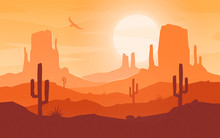Daytime Cartoon Flat Style Desert Landscape. 