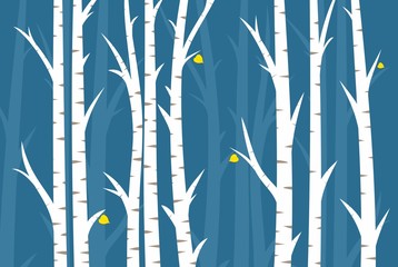 Sticker - Background with autumn birch wood. 