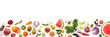 Banner from various vegetables and fruits isolated on white background, top view, creative flat layout. 