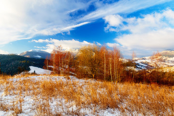 Canvas Print - Beautiful mountain snowy landscape. Beautiful sunny day in the mountains.