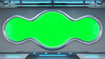 Poster - white tech spaceship round window interior background 3d rendering