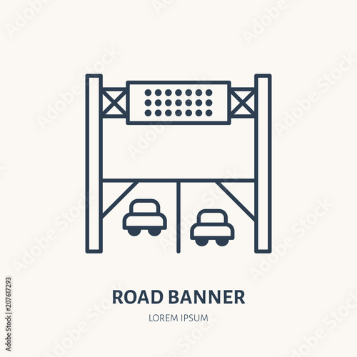 Road Banner Flat Line Icon Outdoor Advertising Sign Thin Linear