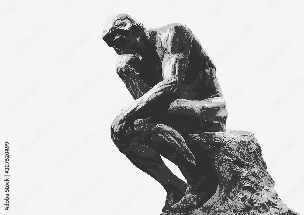 Penseur de Rodin - sculpture - penseur - symbole - concept - homme - création - créativité - nu - obrazy, fototapety, plakaty 