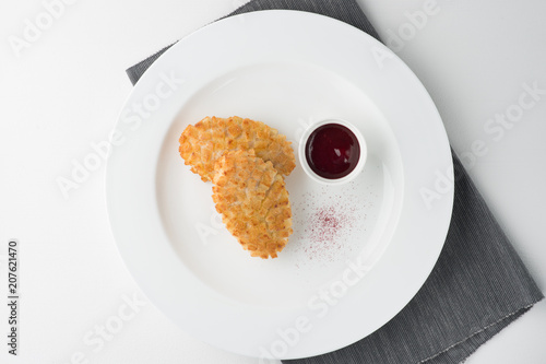 Pozharsky Cutlets From Breading Chicken With Sauce And Decoration