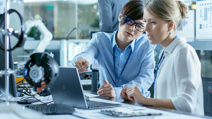 Wall Mural - asian scientist sitting at his desk consults engineer about sophisticated coding and programming. in