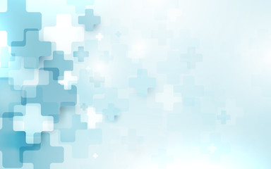 Wall Mural - abstract medical cross shape medicine and science concept on soft blue background
